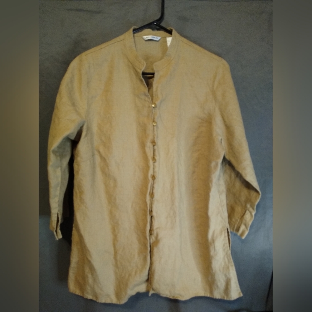 Laura Ashley Women's Tan Button-Up Linen Tunic
